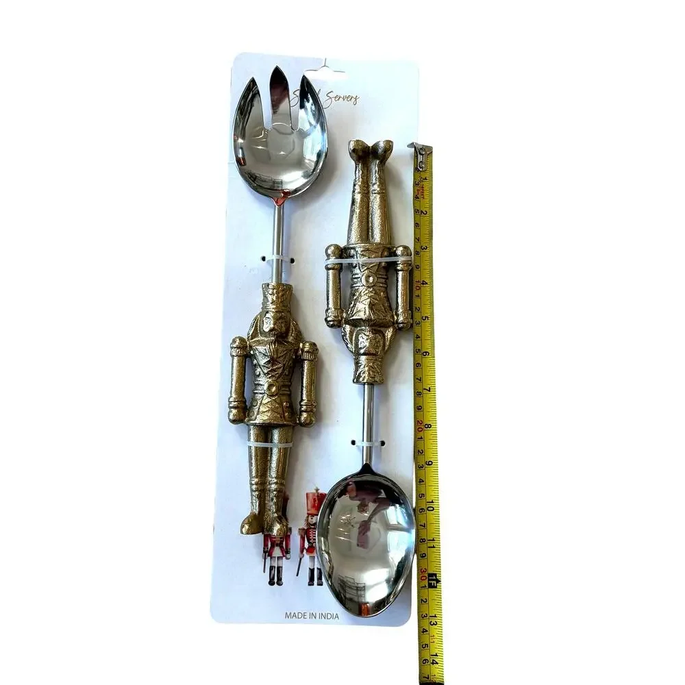 2pc NUTCRACKER Salad Servers 12.5in Gold Christmas Holiday Hosting New